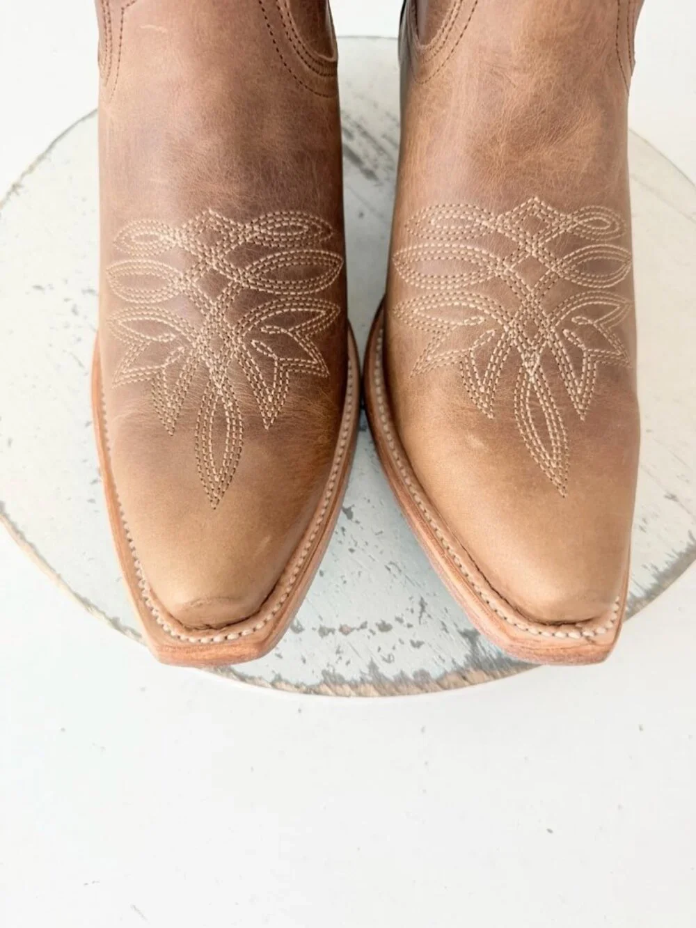 Lane SANDAGA Midi Brown Cowboy Boots Womens Size 8 Western Mid Calf Snip Toe